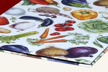 Colorful folder with naturalistic illustrated vegetables in watercolor technique